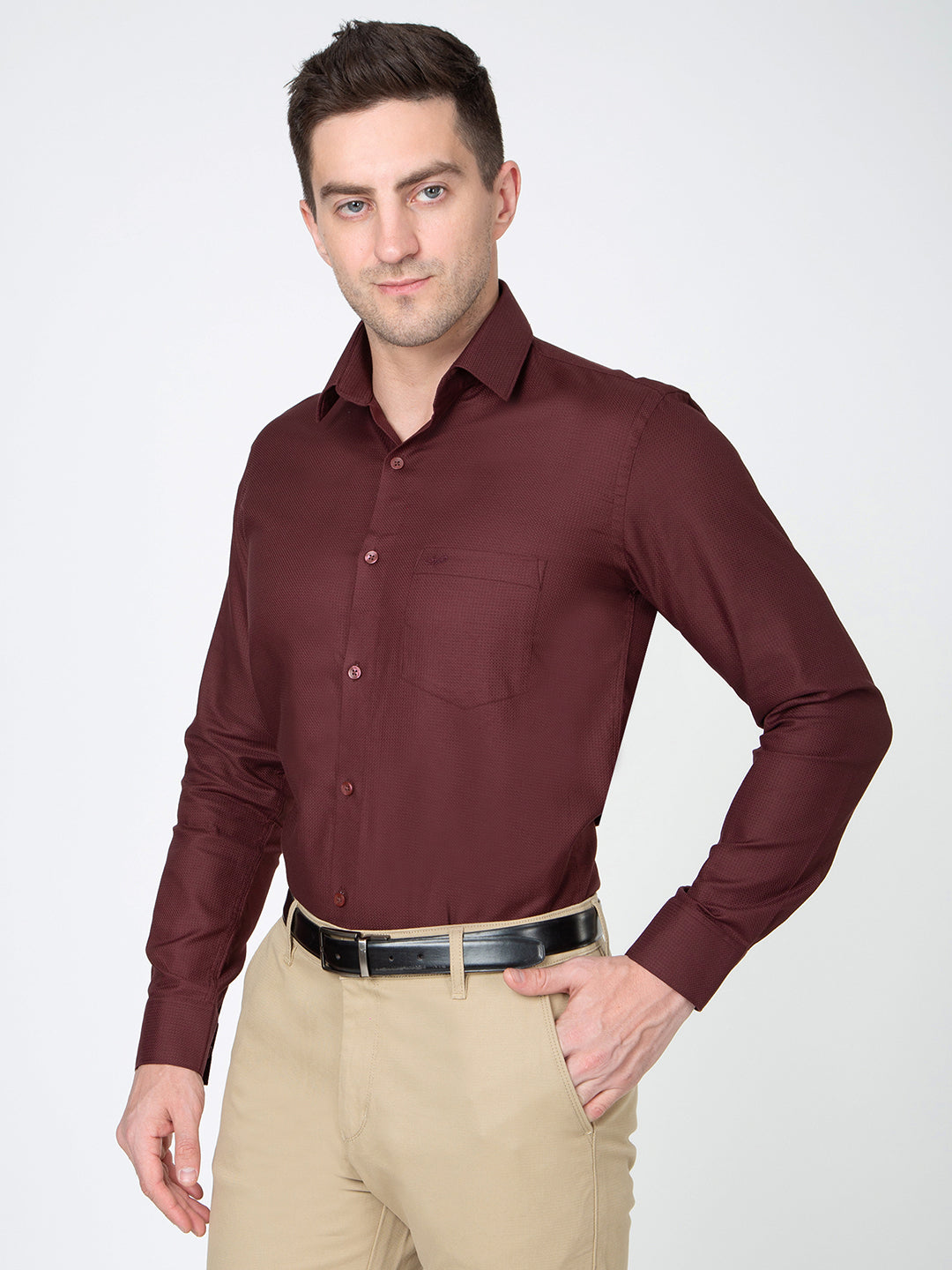 Men Dobby Mehroon Shirt