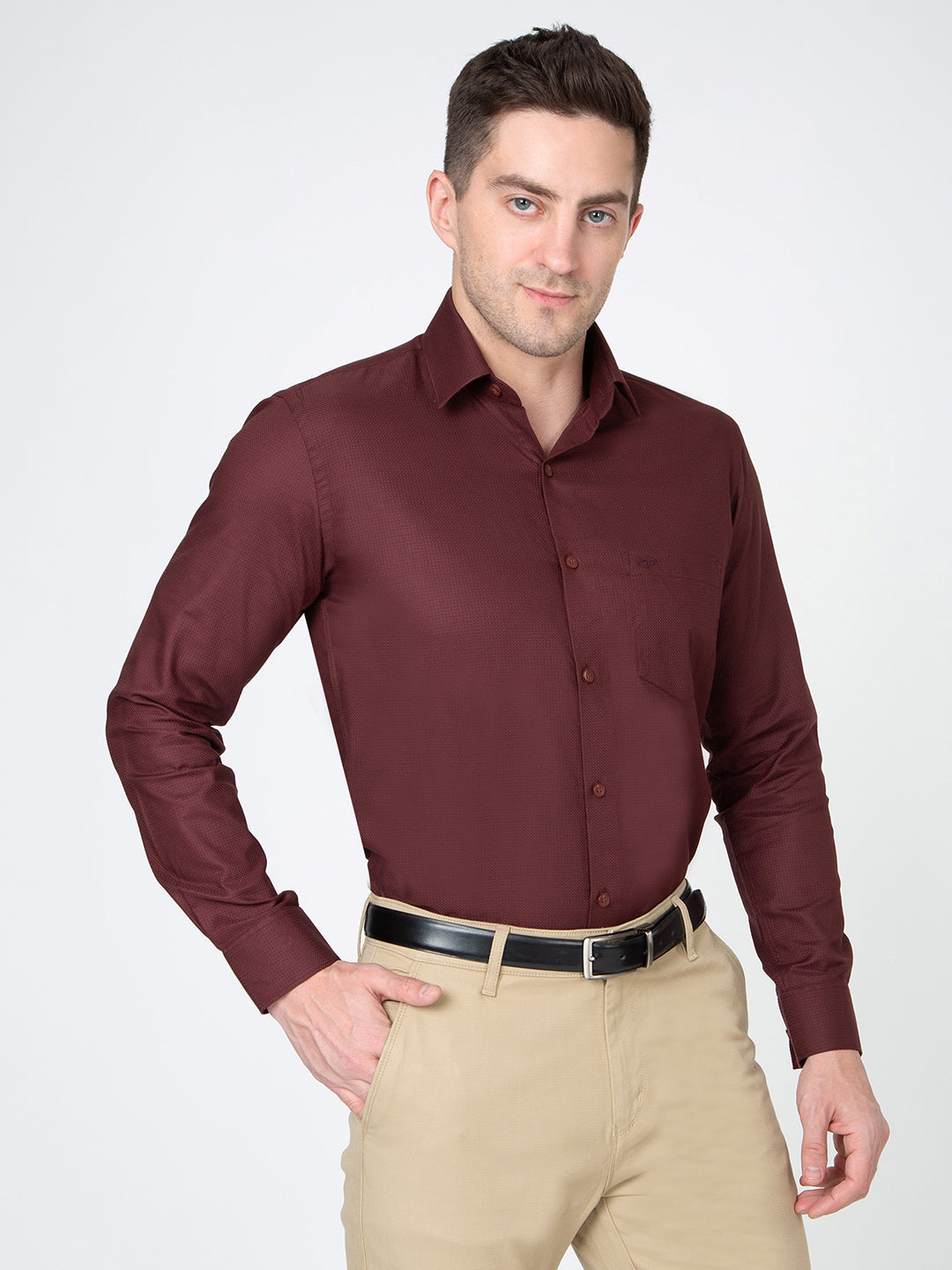 Men Dobby Mehroon Shirt