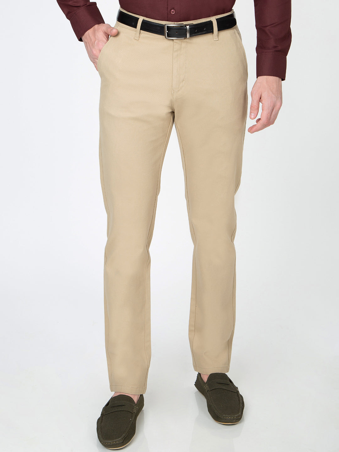 Men Slim Fit Fawn Trouser Pant