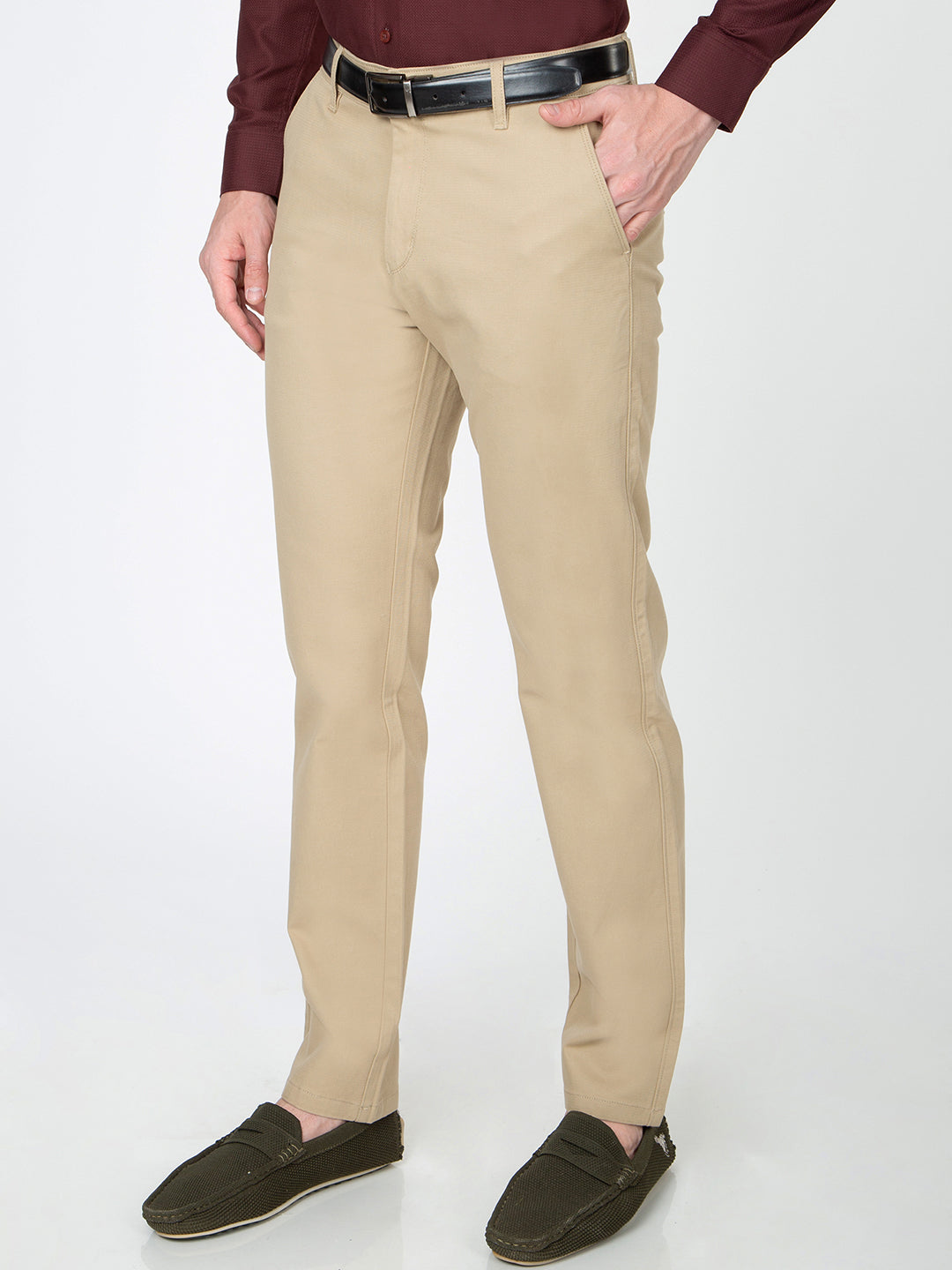Men Slim Fit Fawn Trouser Pant