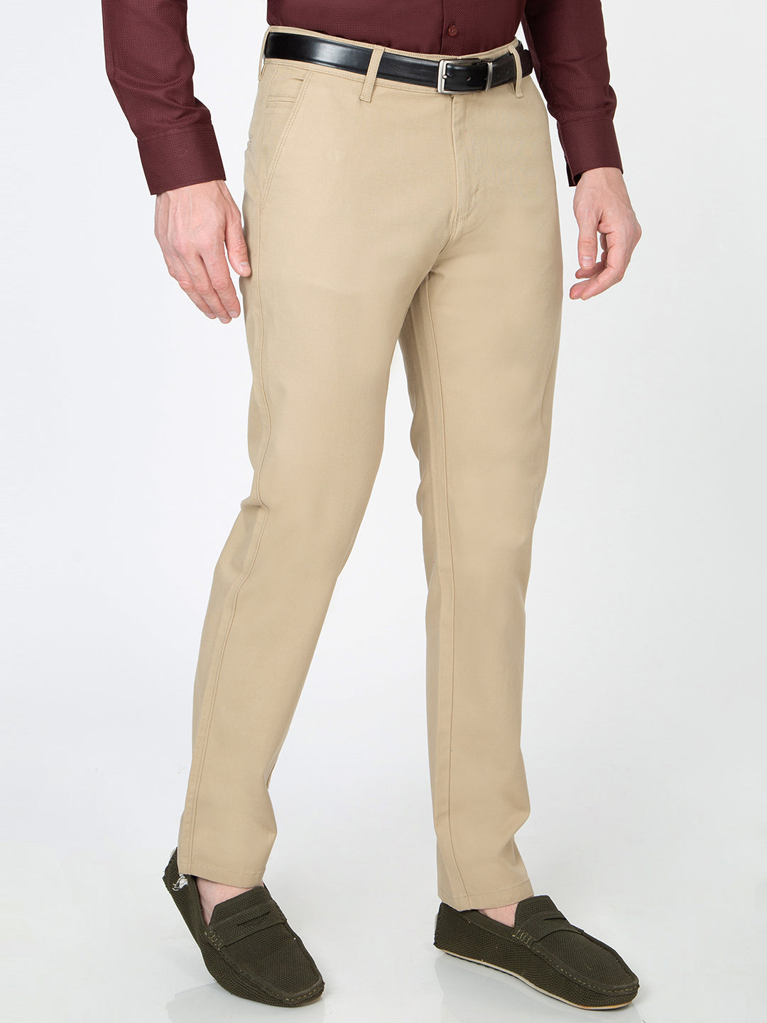 Men Slim Fit Fawn Trouser Pant