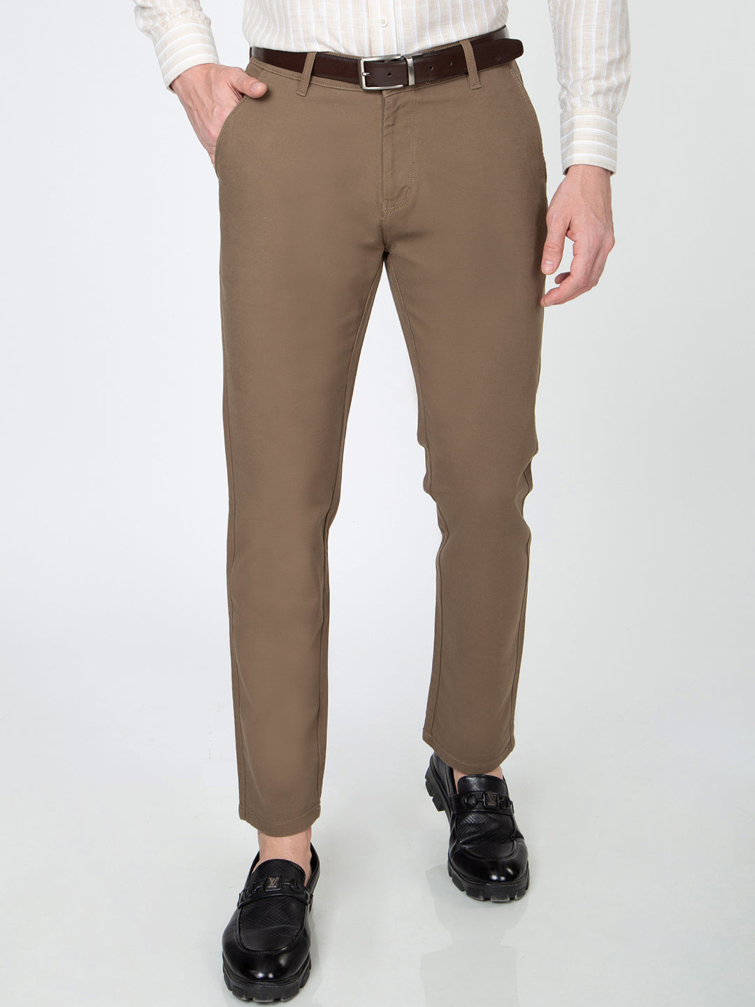 Men Slim Fit Brown Trouser Pant