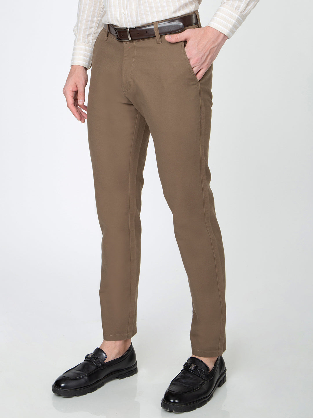 Men Slim Fit Brown Trouser Pant