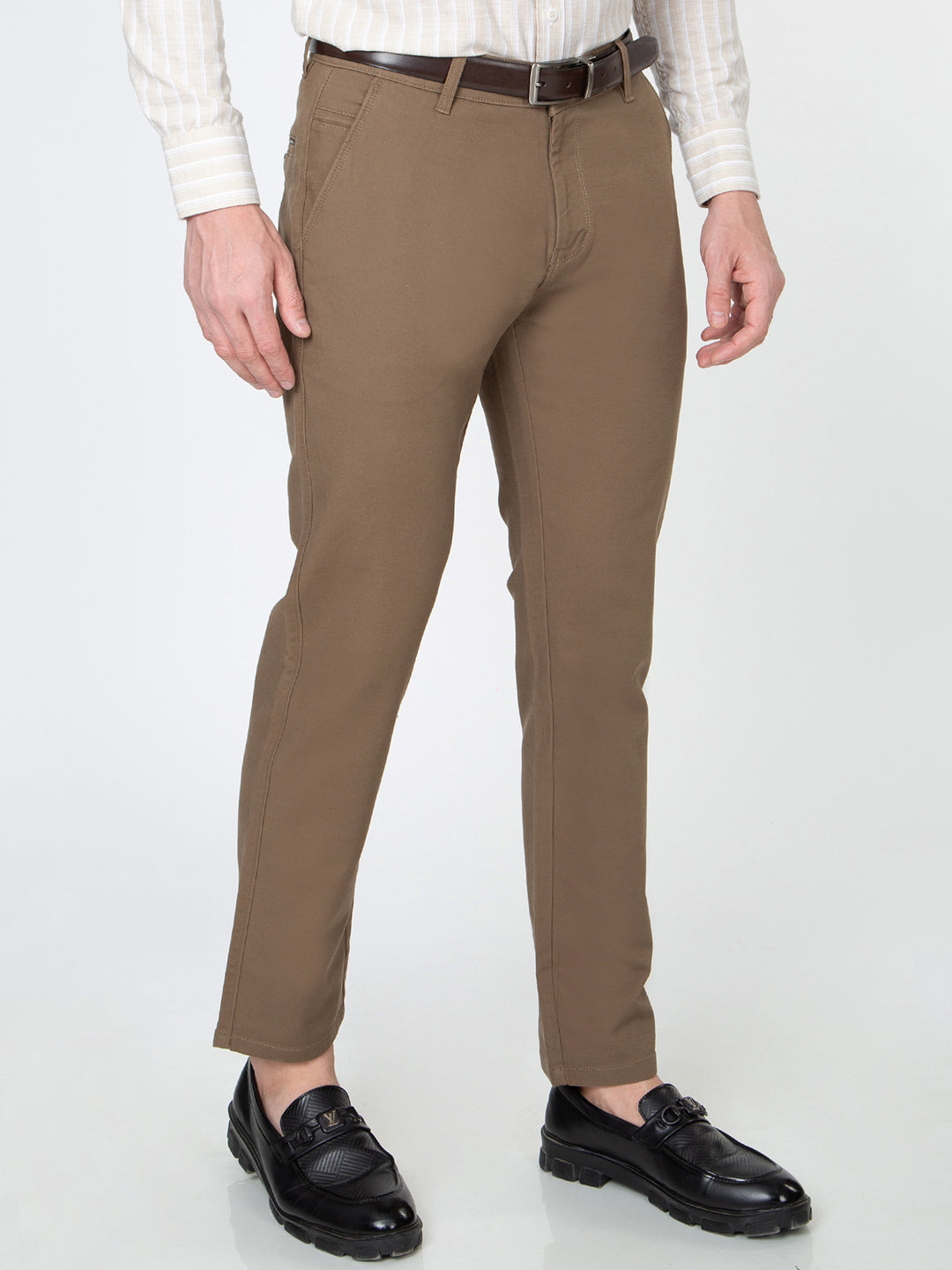Men Slim Fit Brown Trouser Pant