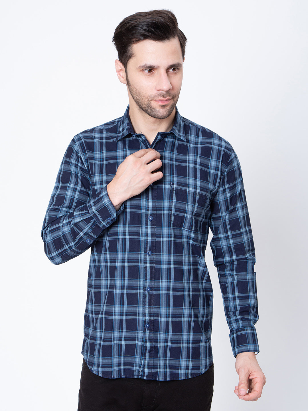 Mens Indigo Check  Shirt