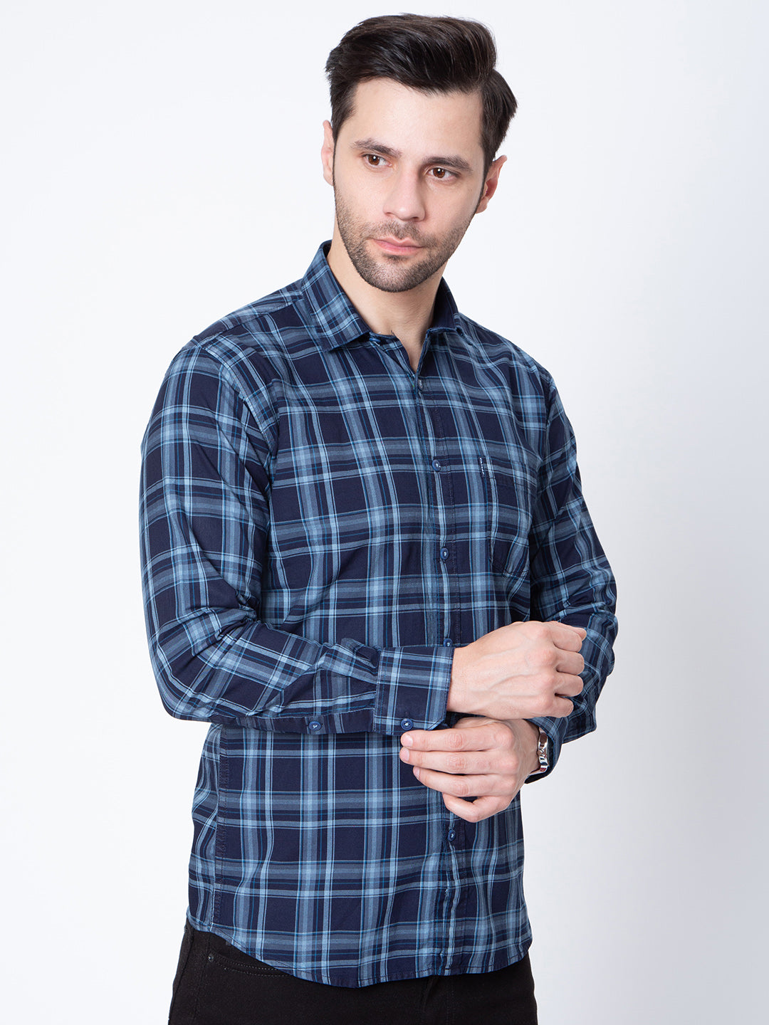 Mens Indigo Check  Shirt