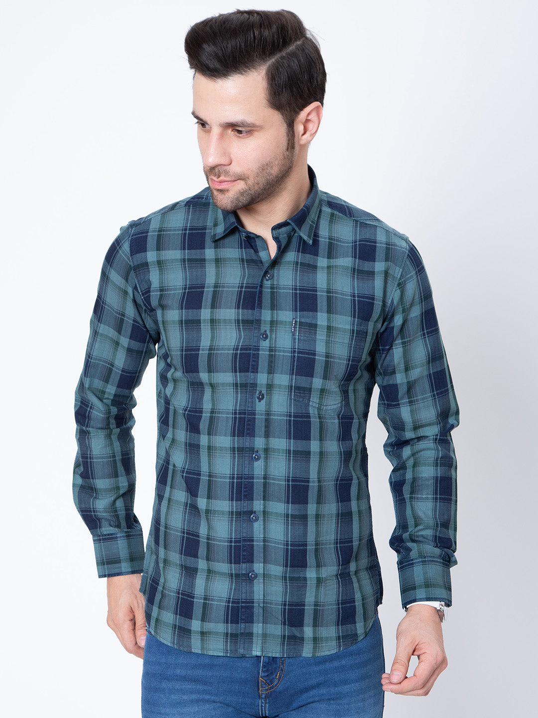 Men Regular Fit Cotton Check Shirt