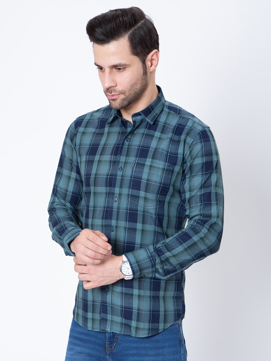 Men Regular Fit Cotton Check Shirt