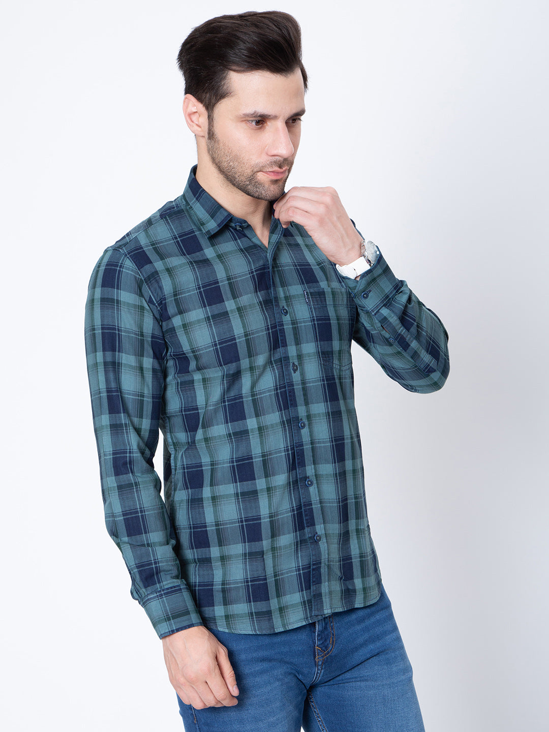 Men Regular Fit Cotton Check Shirt