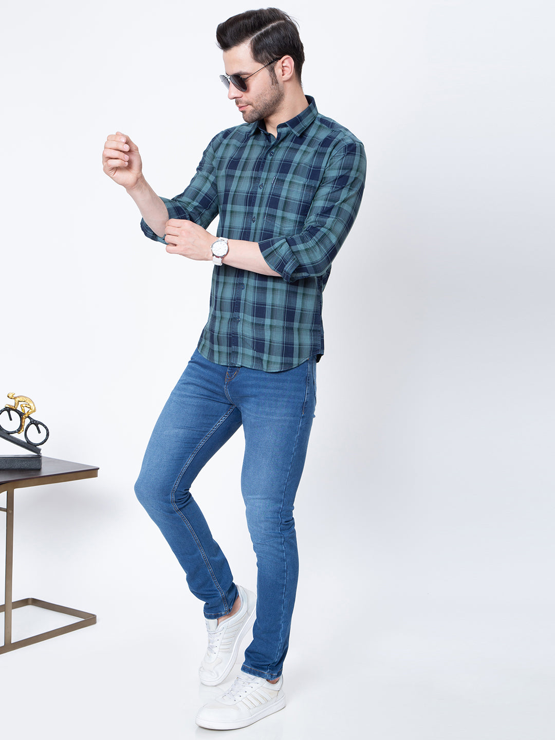 Men Regular Fit Cotton Check Shirt