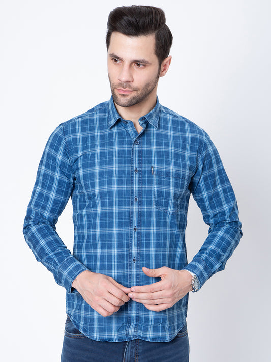 Mens Indigo Check Print Shirt
