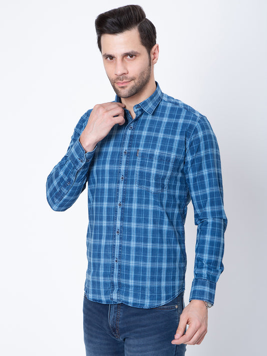 Mens Indigo Check Print Shirt
