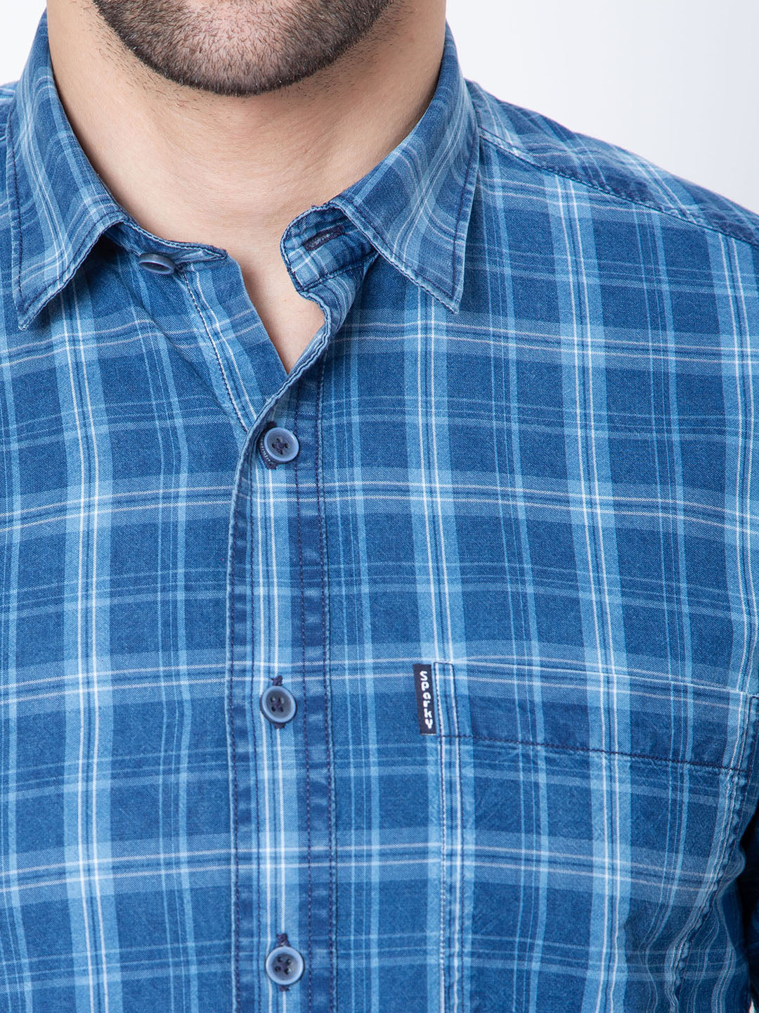 Mens Indigo Check Print Shirt