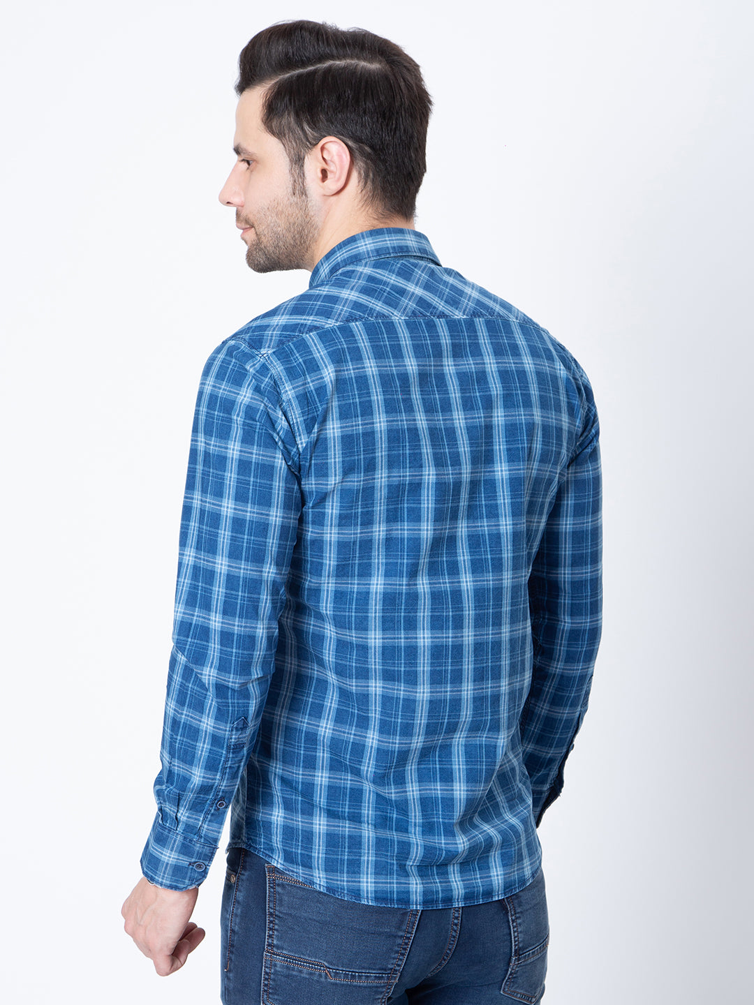 Mens Indigo Check Print Shirt