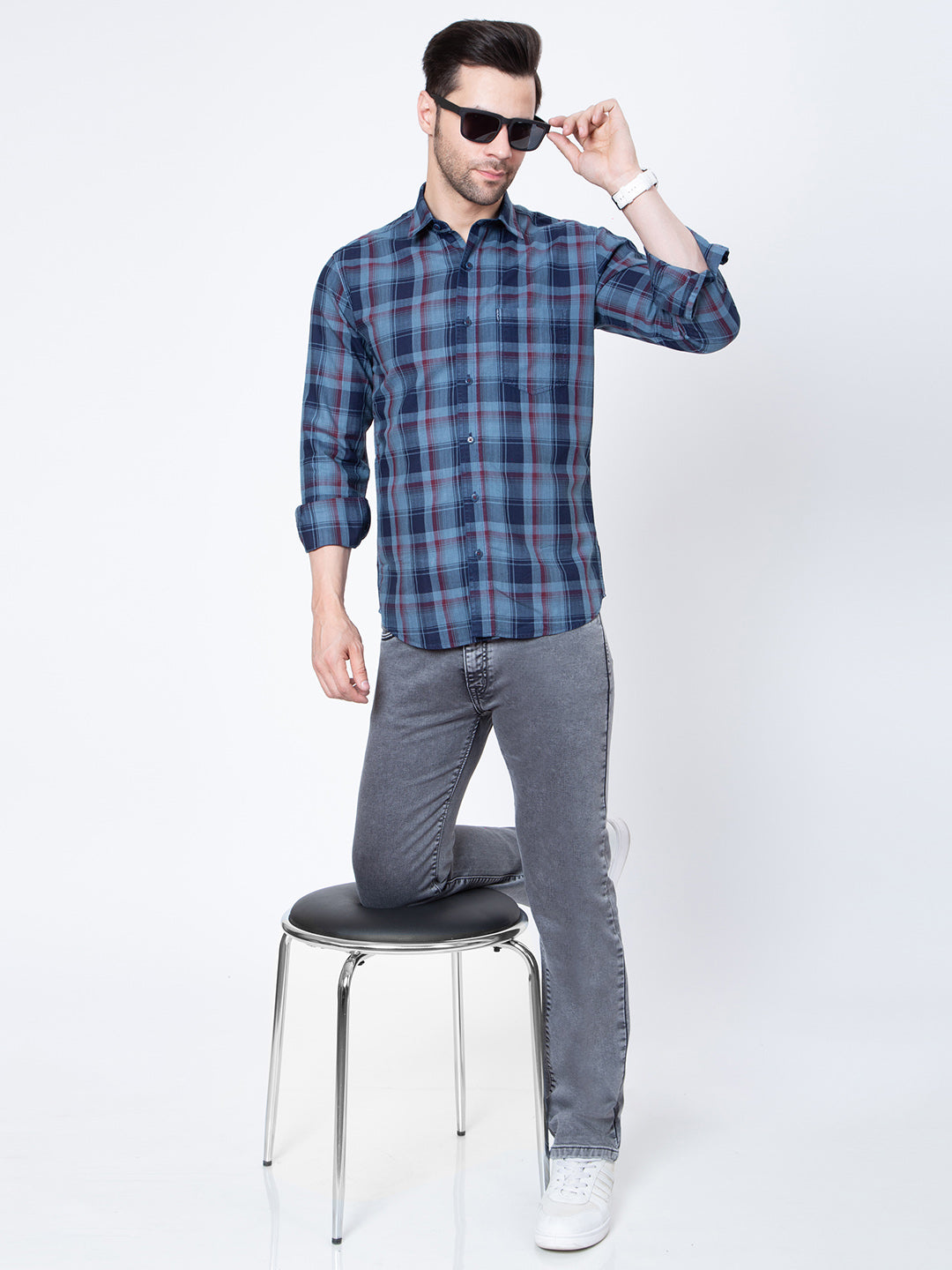 Mens Indigo Check Shirt