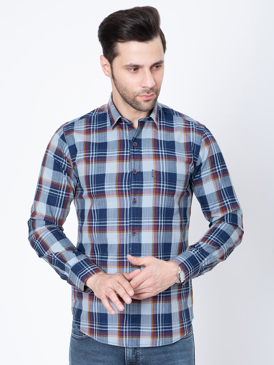 Mens Indigo Check Shirt