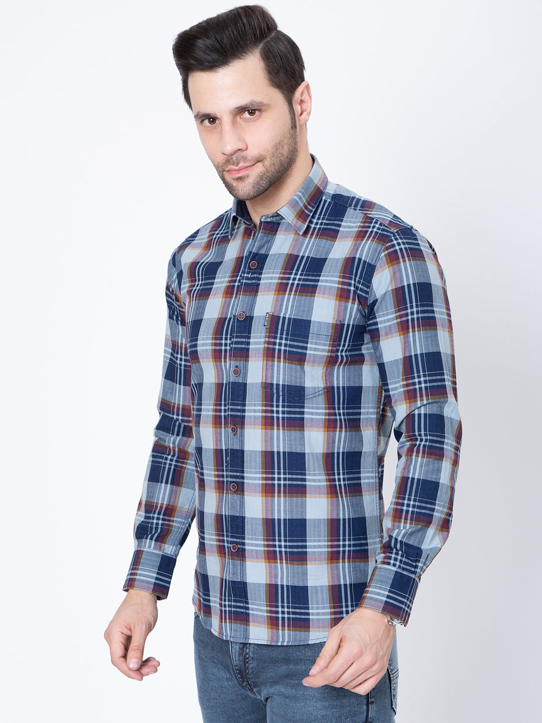 Mens Indigo Check Shirt