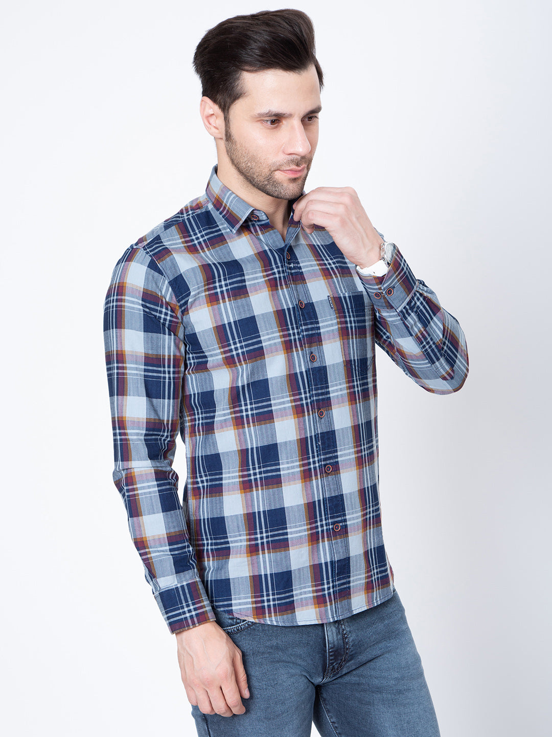 Mens Indigo Check Shirt