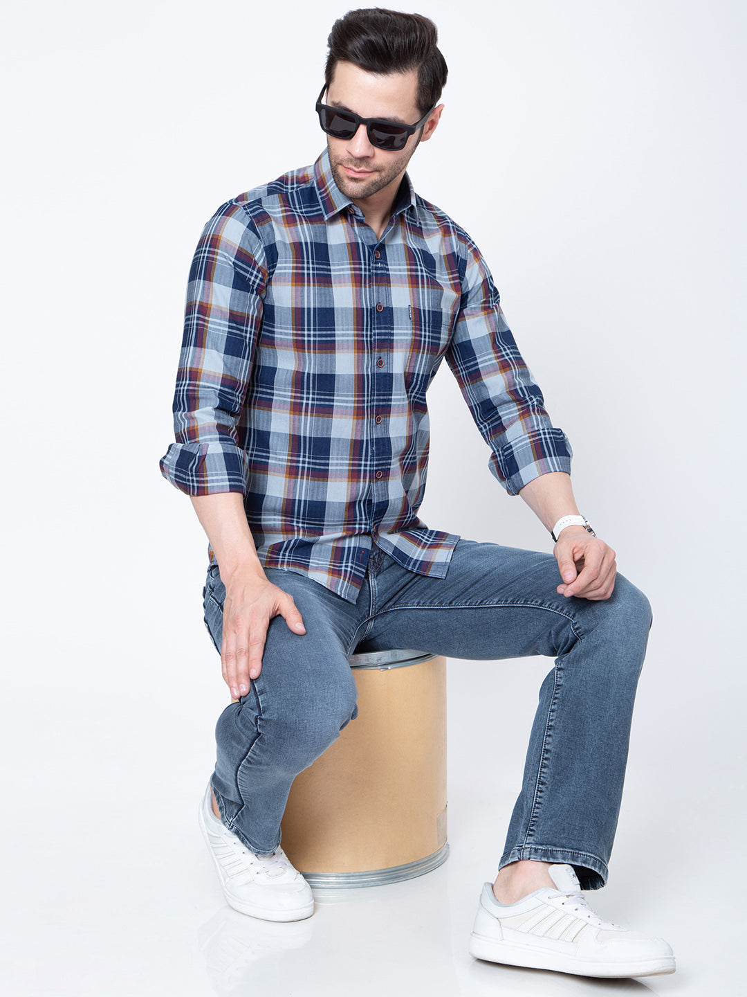Mens Indigo Check Shirt