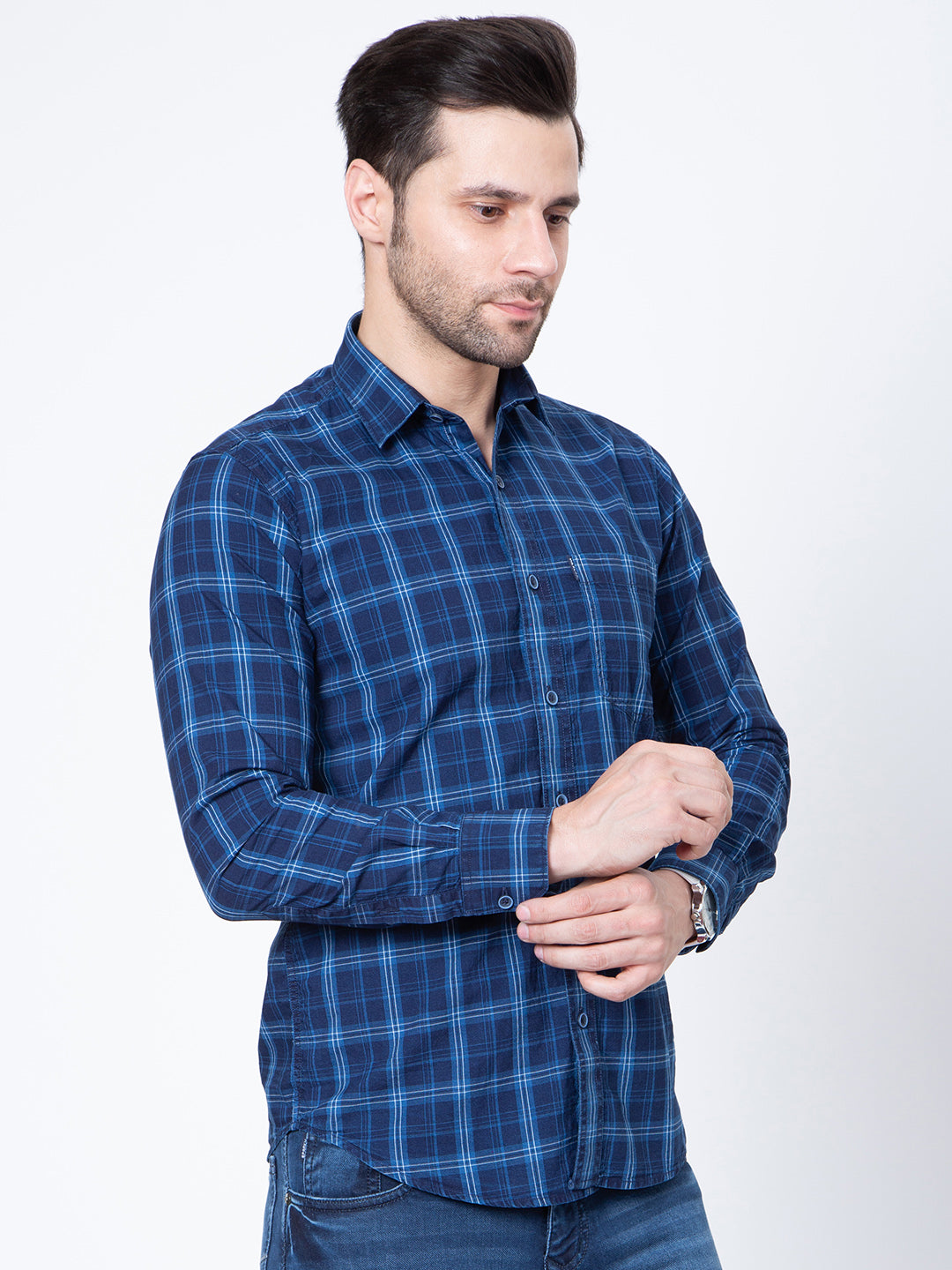 Mens Indigo Check Print Shirt
