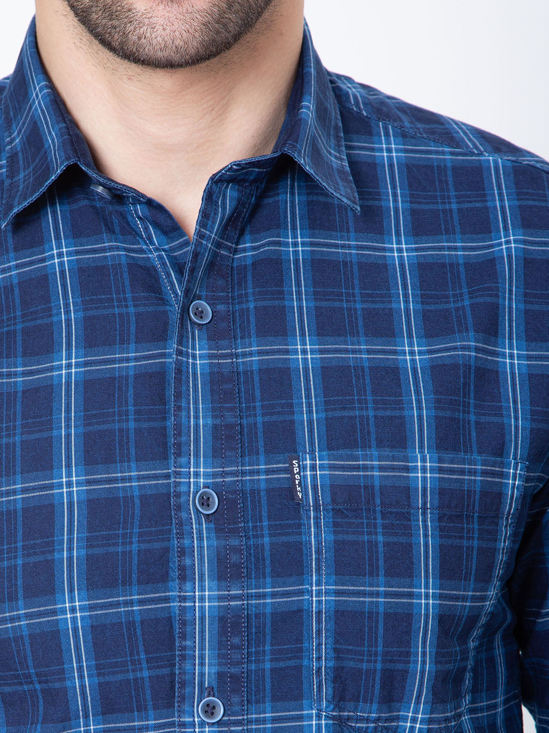 Mens Indigo Check Print Shirt