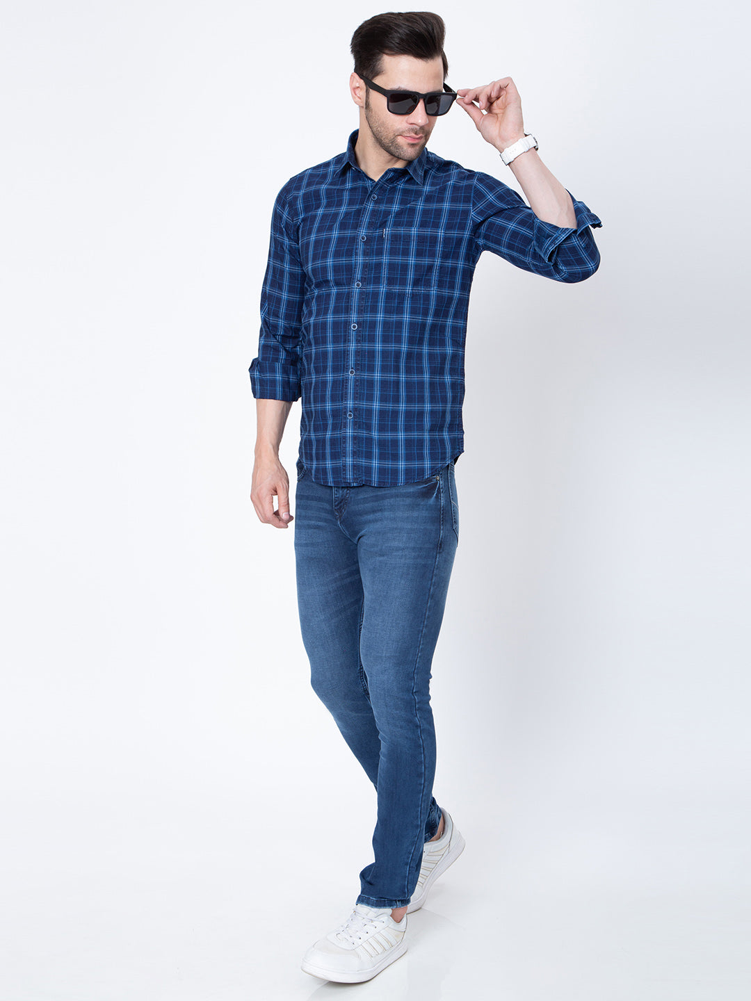 Mens Indigo Check Print Shirt