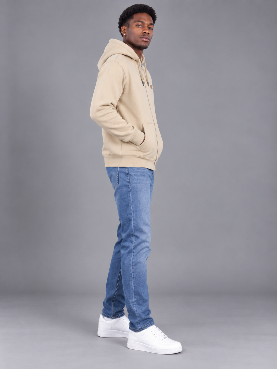 Fawn Colour Regular Fit  Primium Hooded Sweatshirt