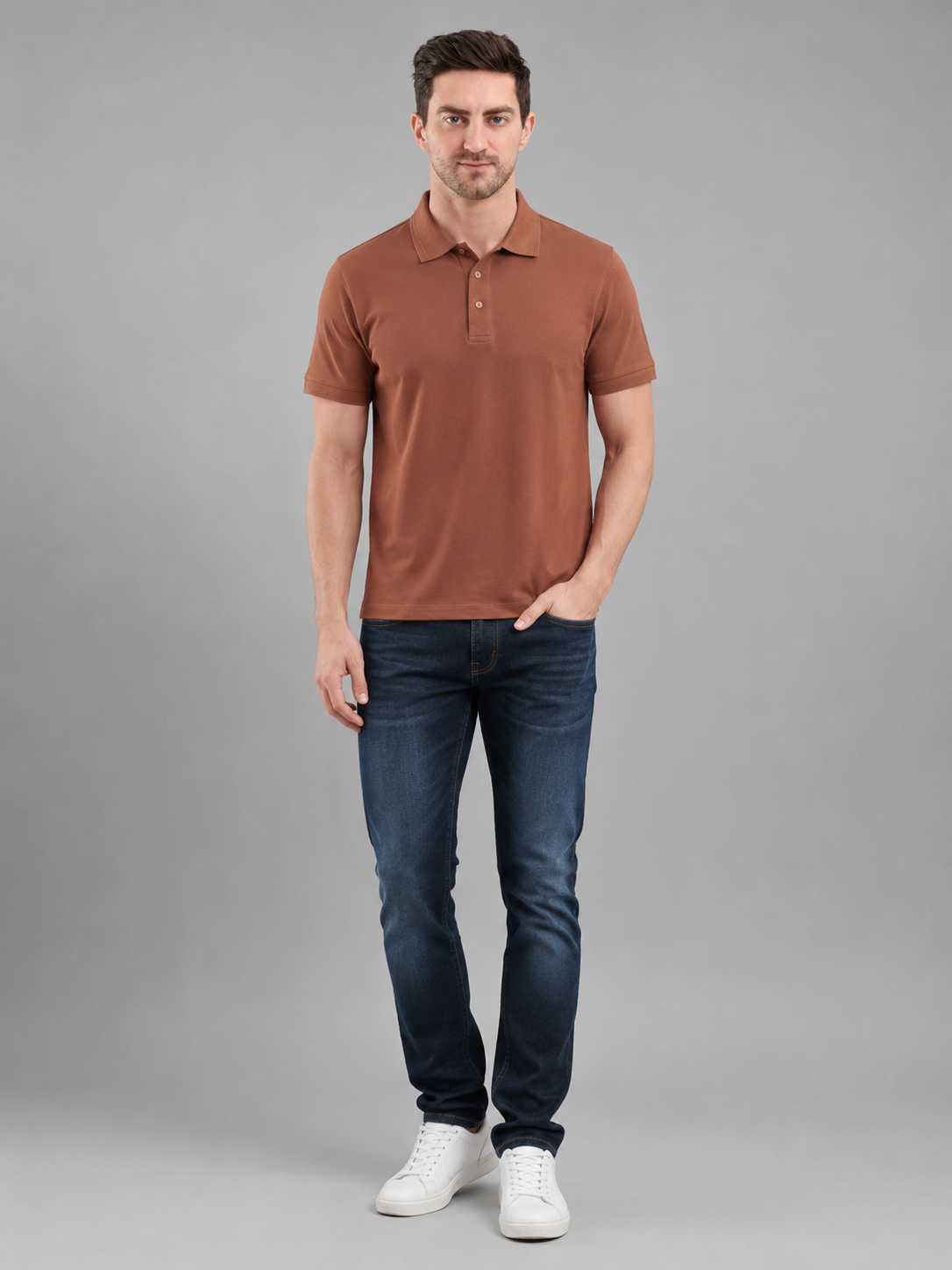 Men Rust Color Solid Polo T-Shirt