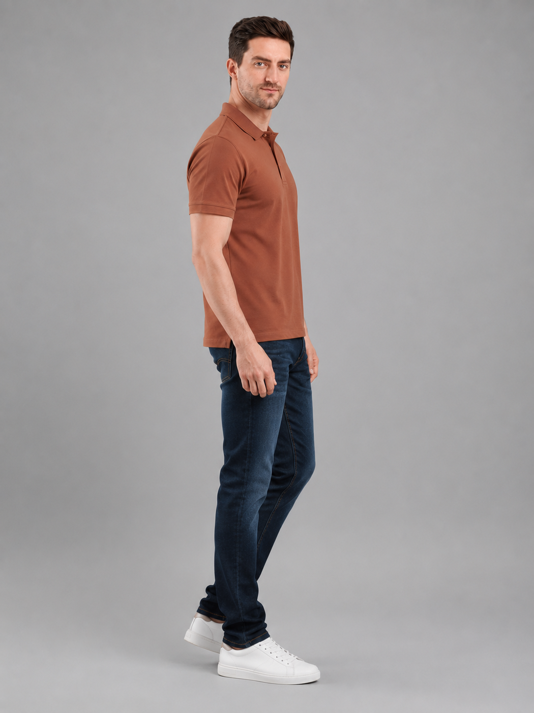 Men Rust Color Solid Polo T-Shirt