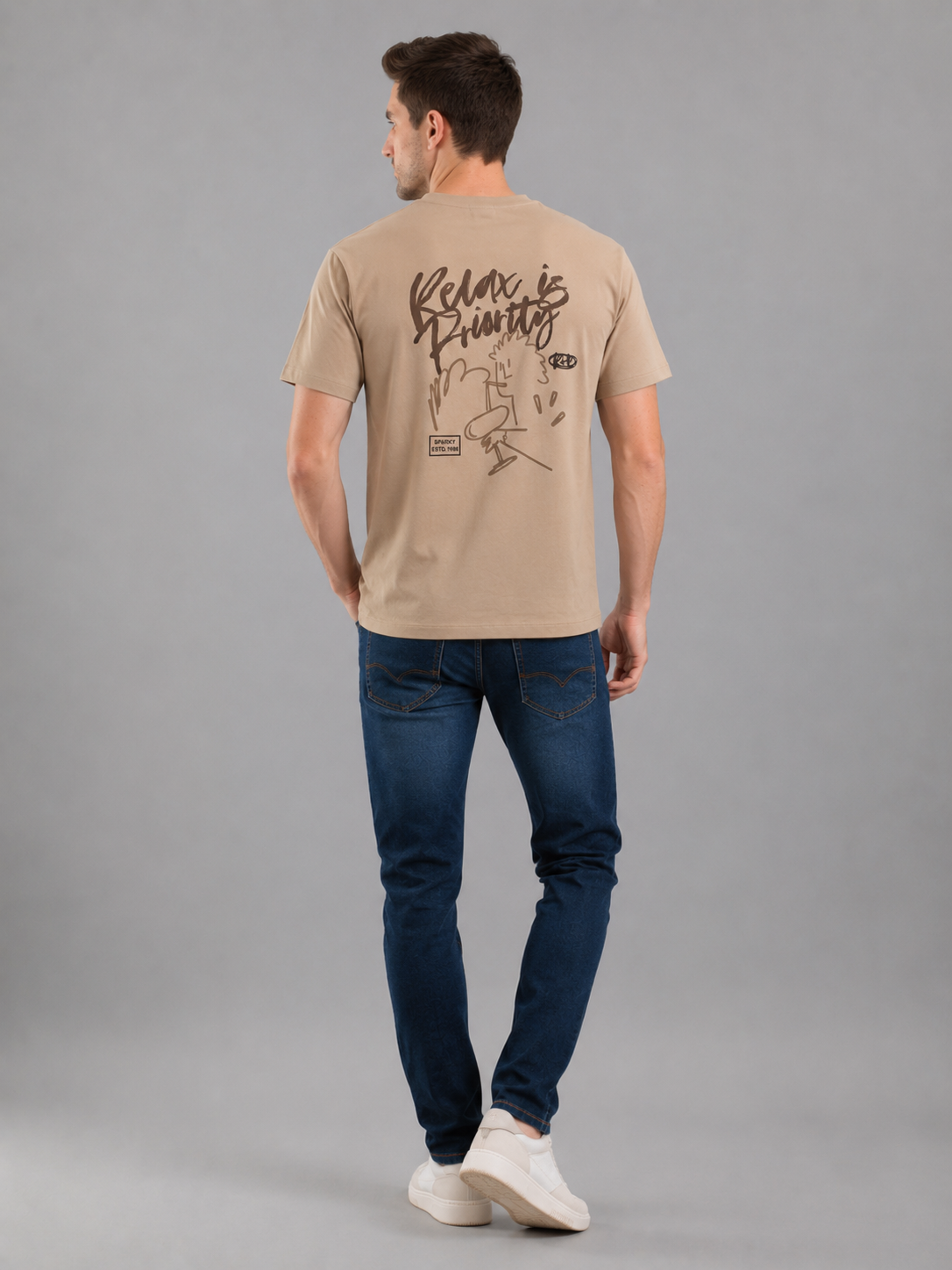 Men Down Shoulder Round Neck T-Shirt