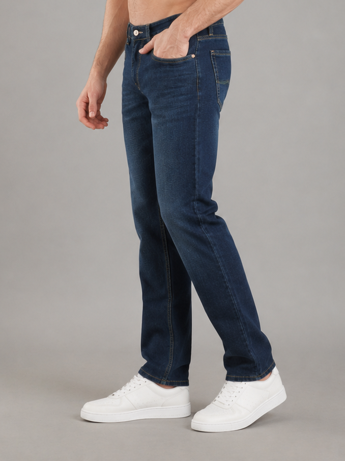 Men Narrow Fit Dark Blue Jeans