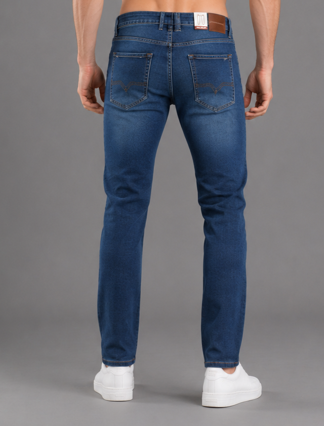 Men's Narrow Fit Stretch Denim Jeans | Mid Rise | Casual Blue Jeans