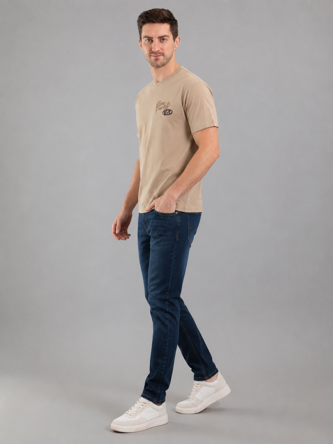Men Down Shoulder Round Neck T-Shirt