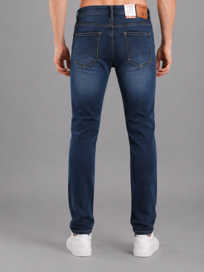Men Narrow Fit Mid Blue Jeans