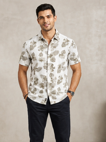 Sparky Men White Tropical Print Shirt | Stylish Casual Wear Shirt for Men