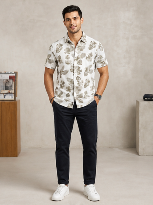 Sparky Men White Tropical Print Shirt | Stylish Casual Wear Shirt for Men