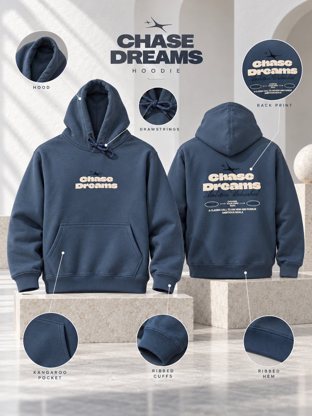 T Blue Colour Regular Fit  Primium Hooded Sweatshirt