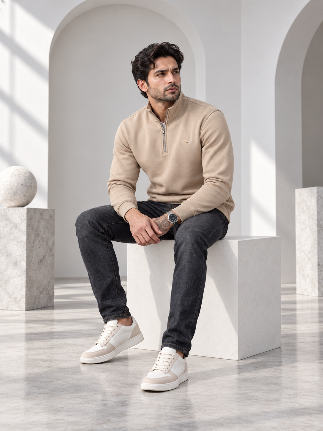 Beige Colour Regular Fit  Primium Sweatshirt