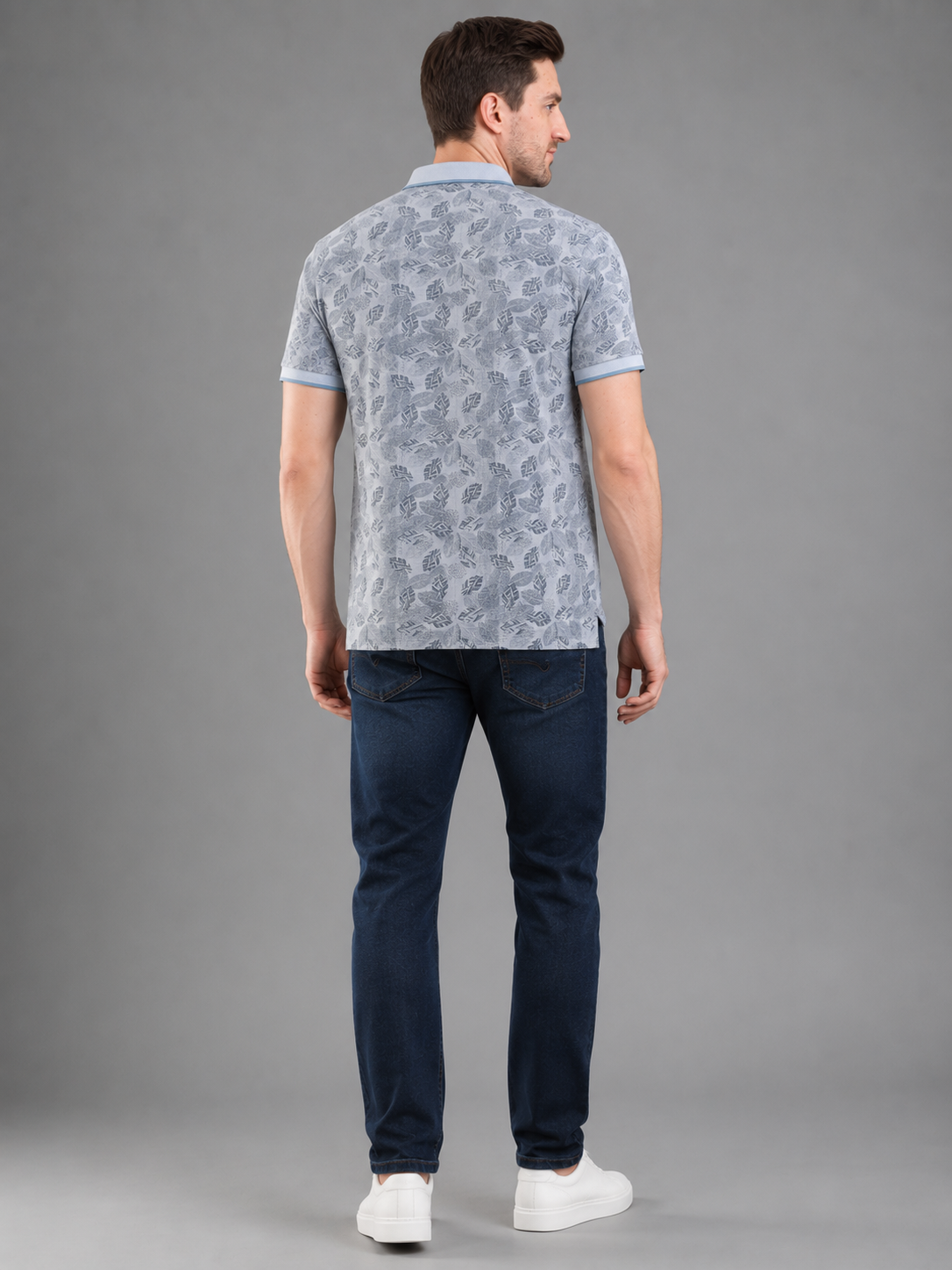Men Grey Color Printed Polo T-Shirt