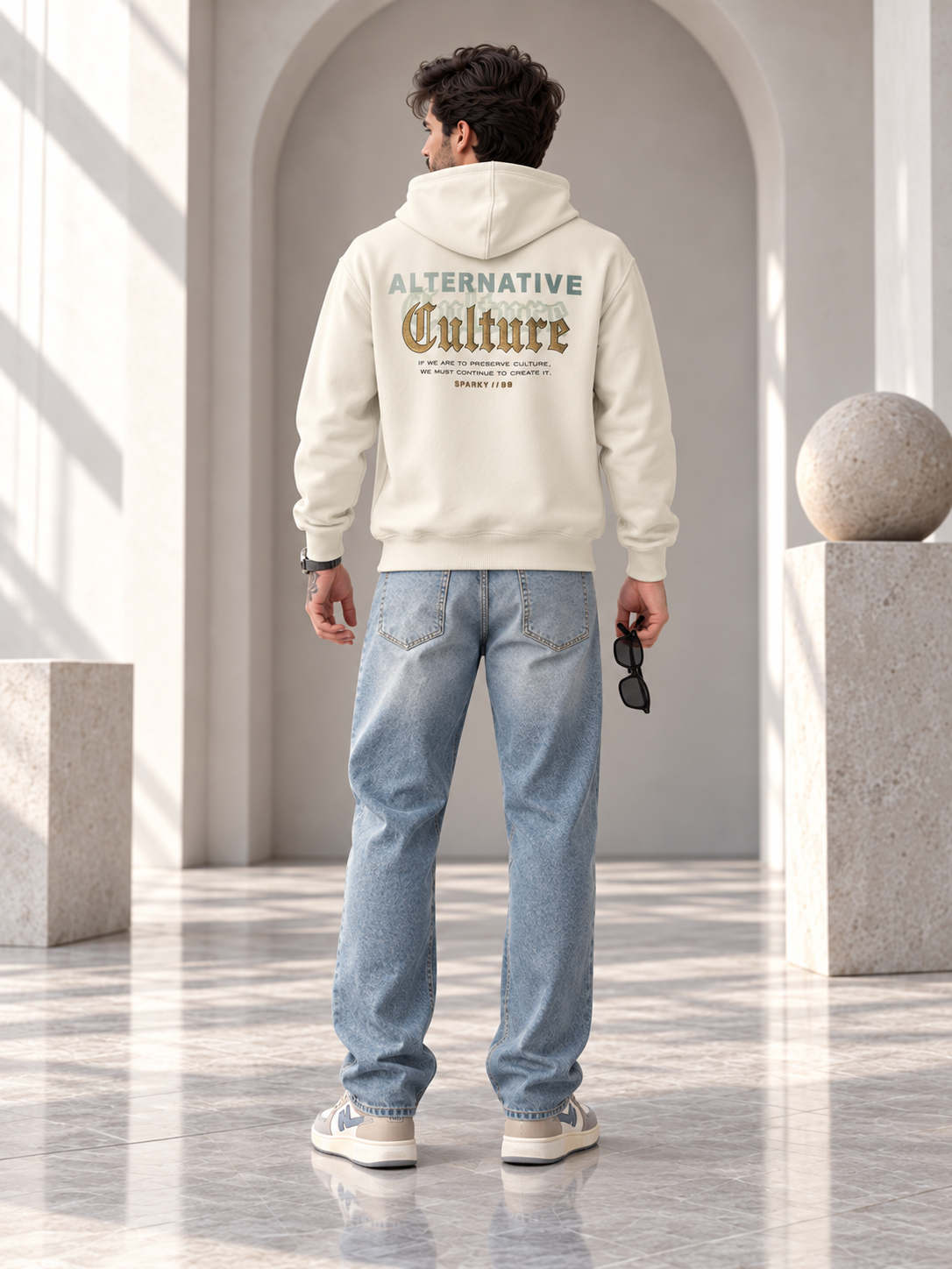 Cream Colour Regular Fit  Primium Hooded Sweatshirt