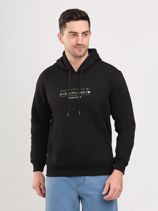Men's Black Solid Full Sleeves Hoodies