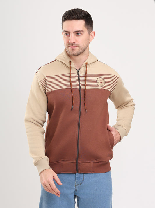 Men's Brown Solid Full Sleeves Hoodies