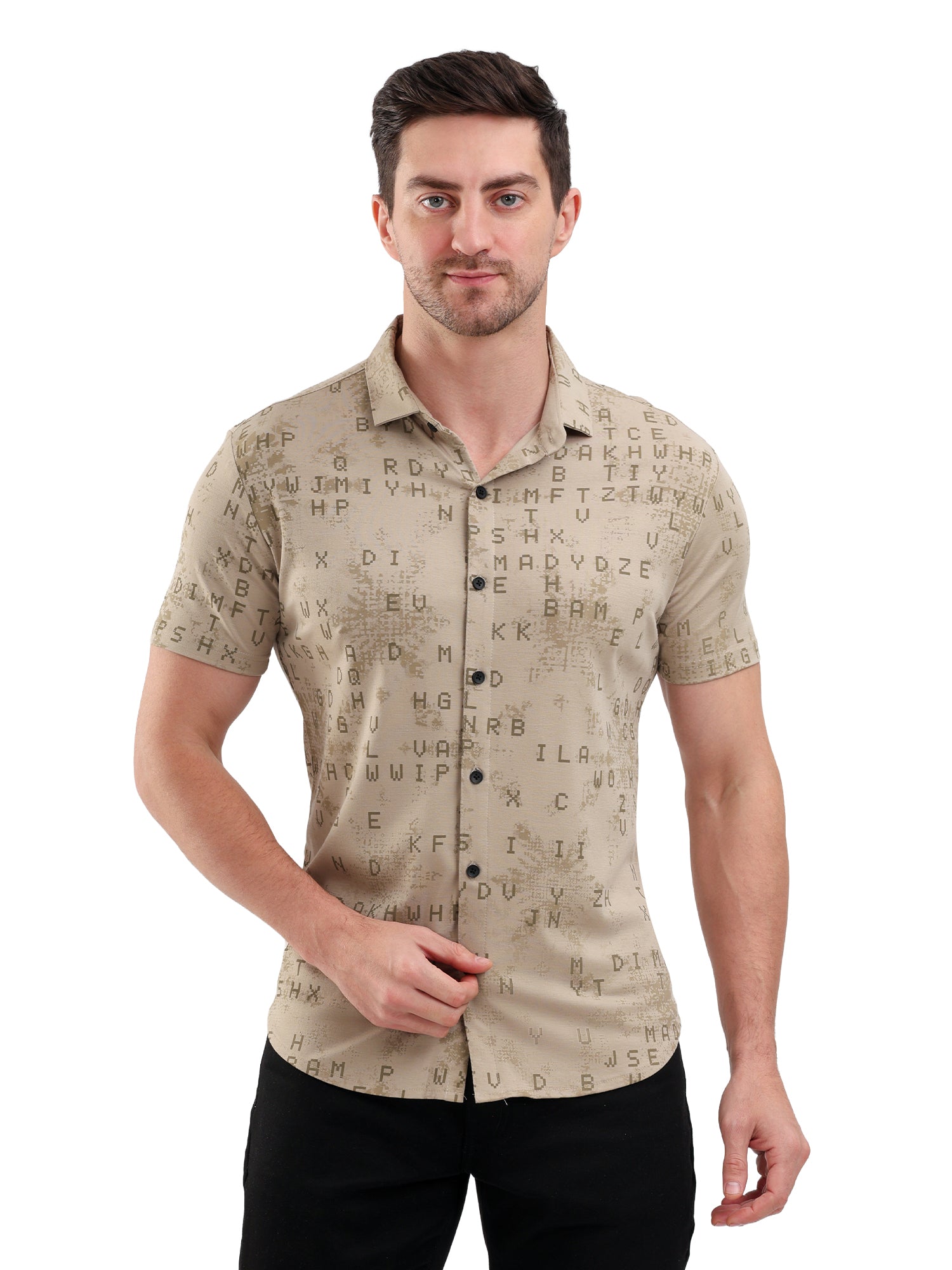 Sparky Solid Slim Fit Cotton Casual Shirt Half Sleeve | Summer Plus Size Beige Color