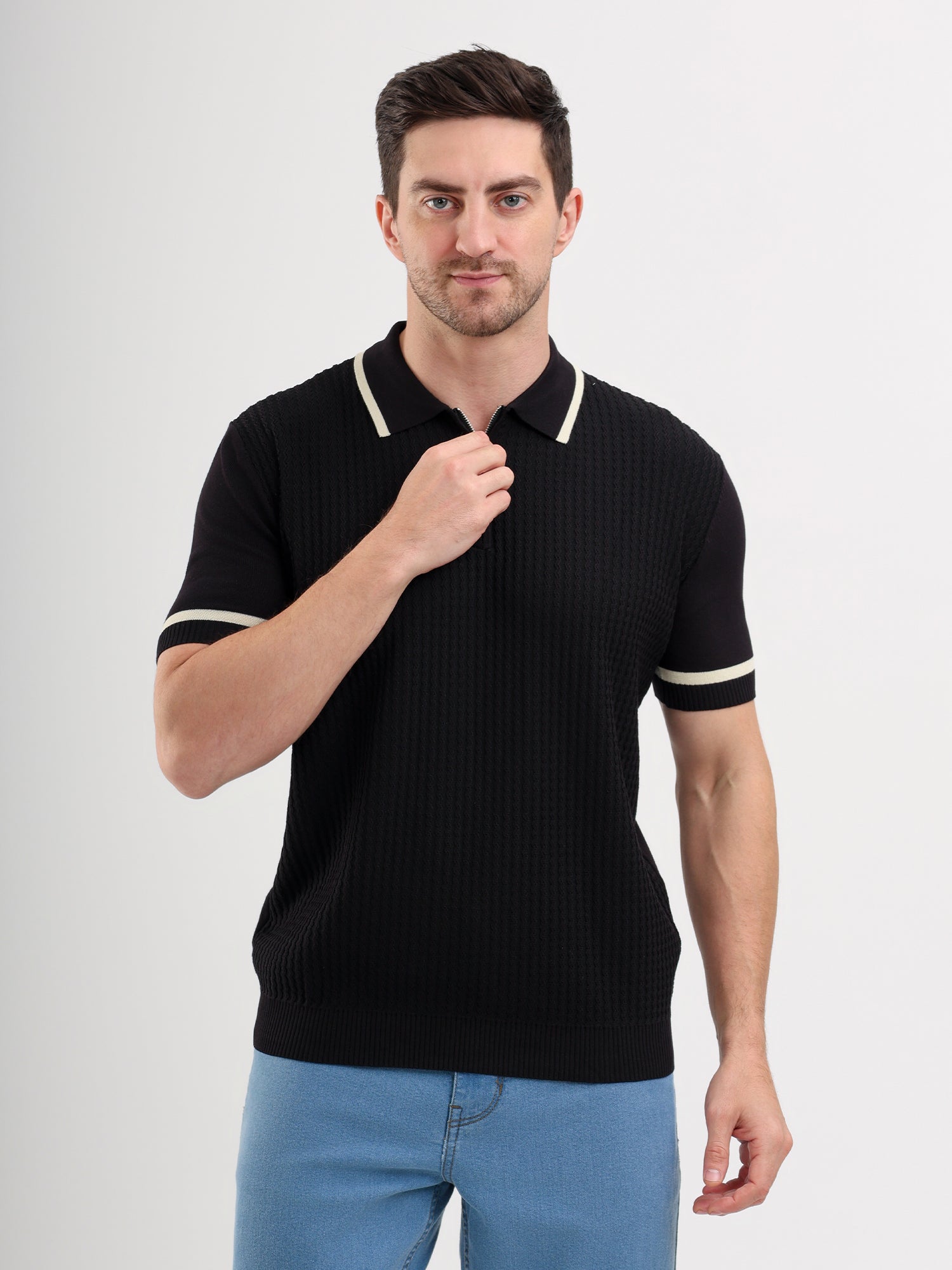 Sparky Solid Slim Fit Cotton Formal Polo Tshirt Half Sleeve | Summer Plus Size Black Color