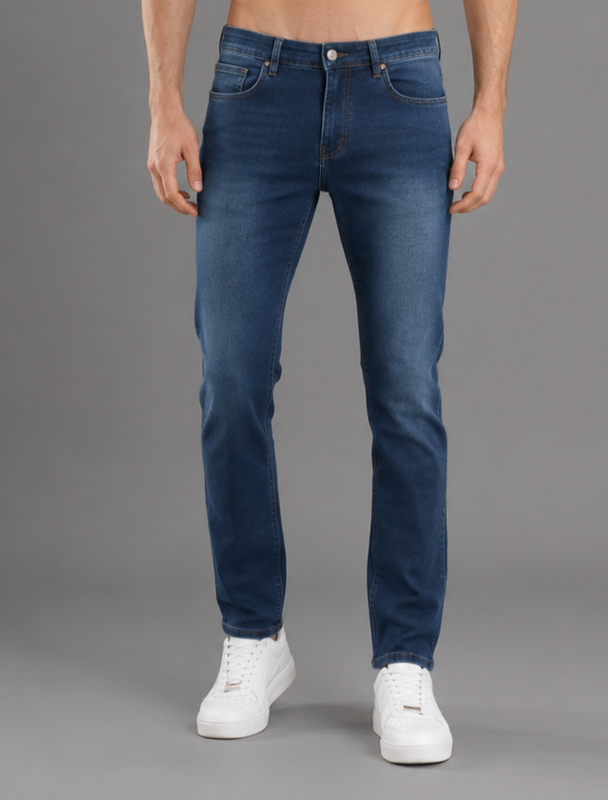 Men's Narrow Fit Stretch Denim Jeans | Mid Rise | Casual Blue Jeans