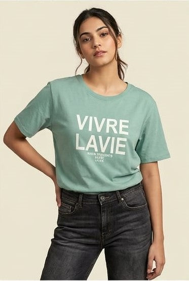 Sparky Printed Round Neck Cotton Sky Blue Women T-Shirt | Casual Half Sleeve Tee