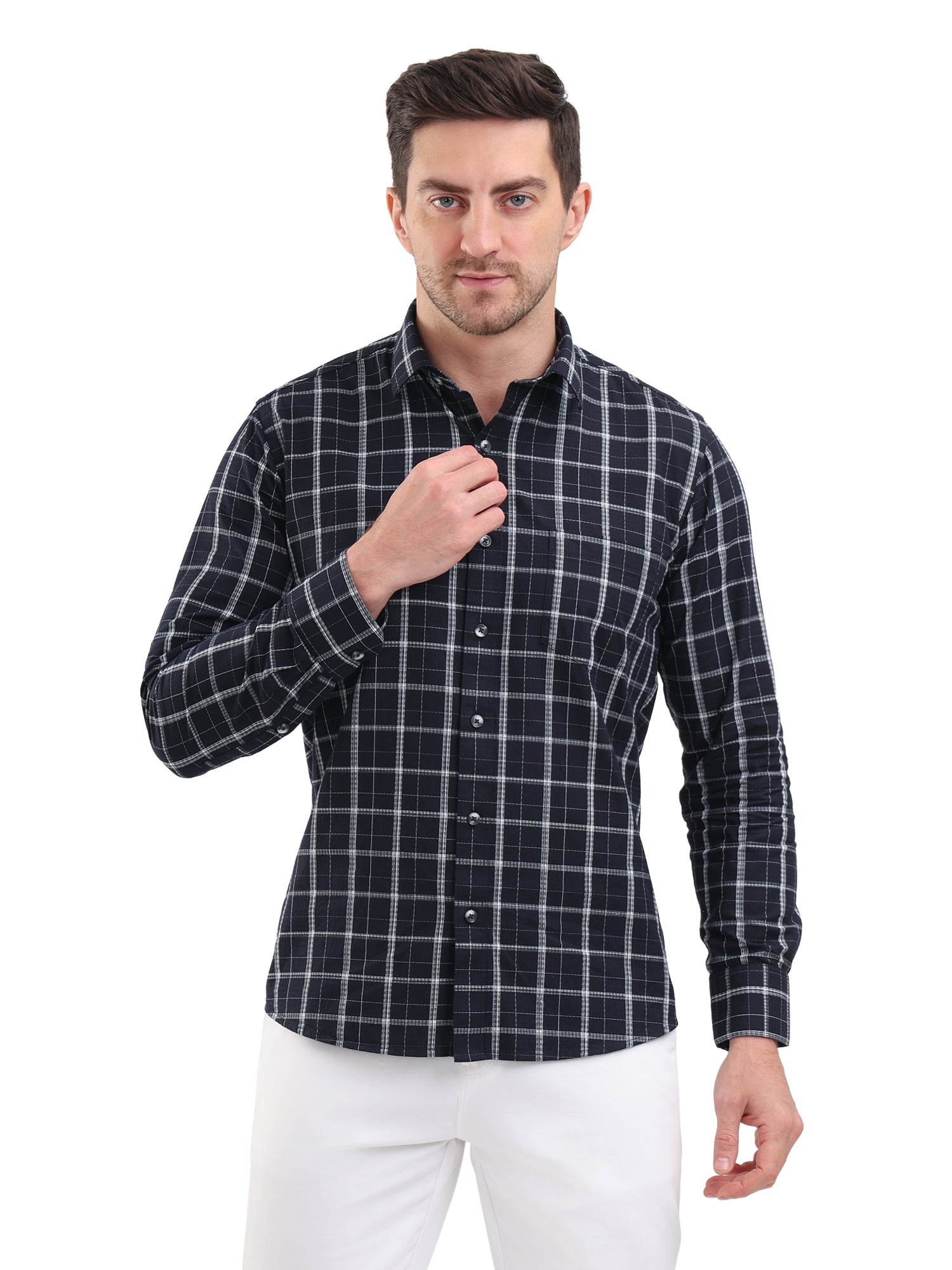 Sparky Solid Regular Fit Cotton Casual Shirt Full Sleeve | Summer Plus Size Black Color