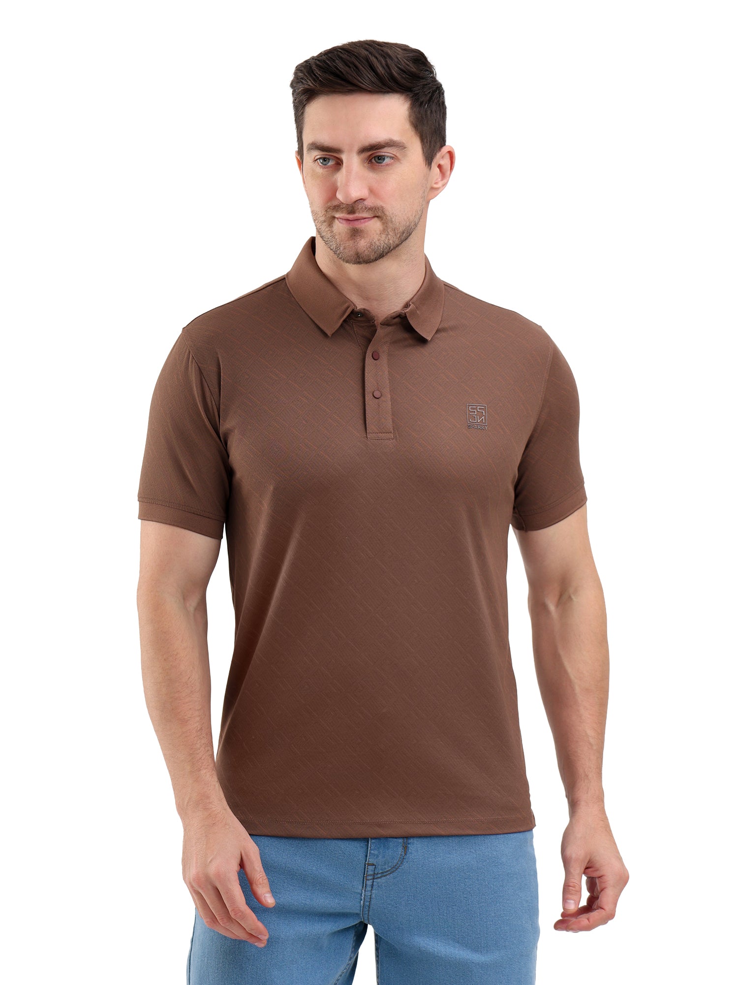 Sparky Solid Slim Fit Cotton Formal Polo Tshirt Half Sleeve | Summer Plus Size Brown Color