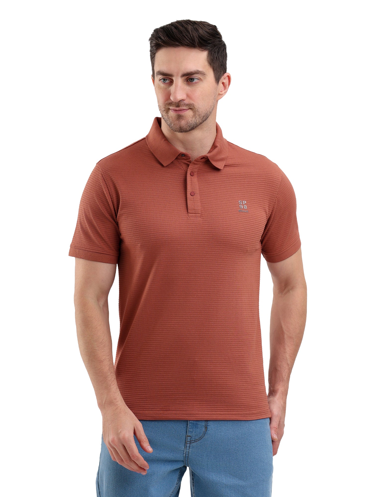 Sparky Solid Slim Fit Cotton Formal Polo Tshirt Half Sleeve | Summer Plus Size Rust Color