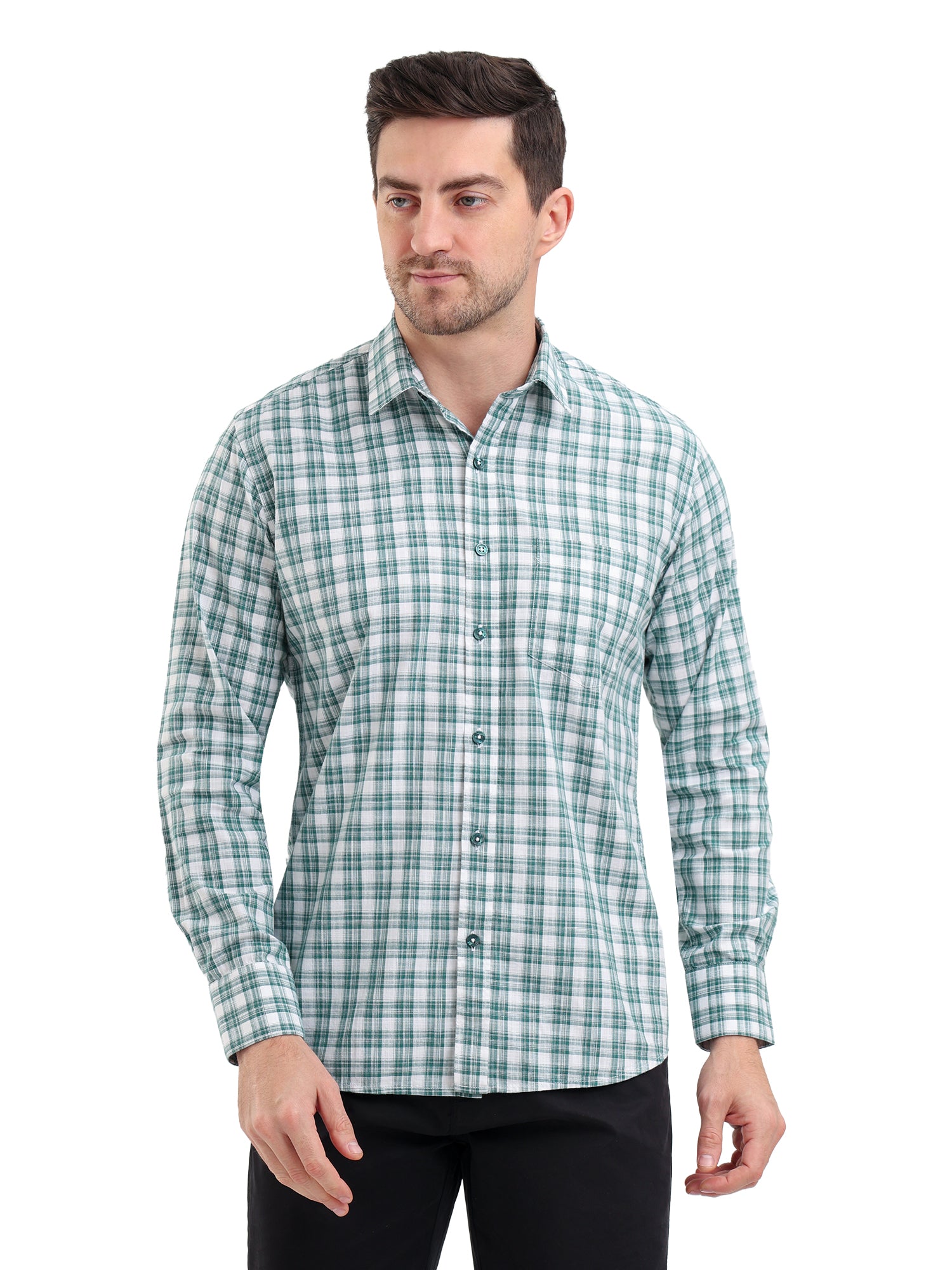 Sparky Solid Regular Fit Cotton Casual Shirt Full Sleeve | Summer Plus Size Green Color